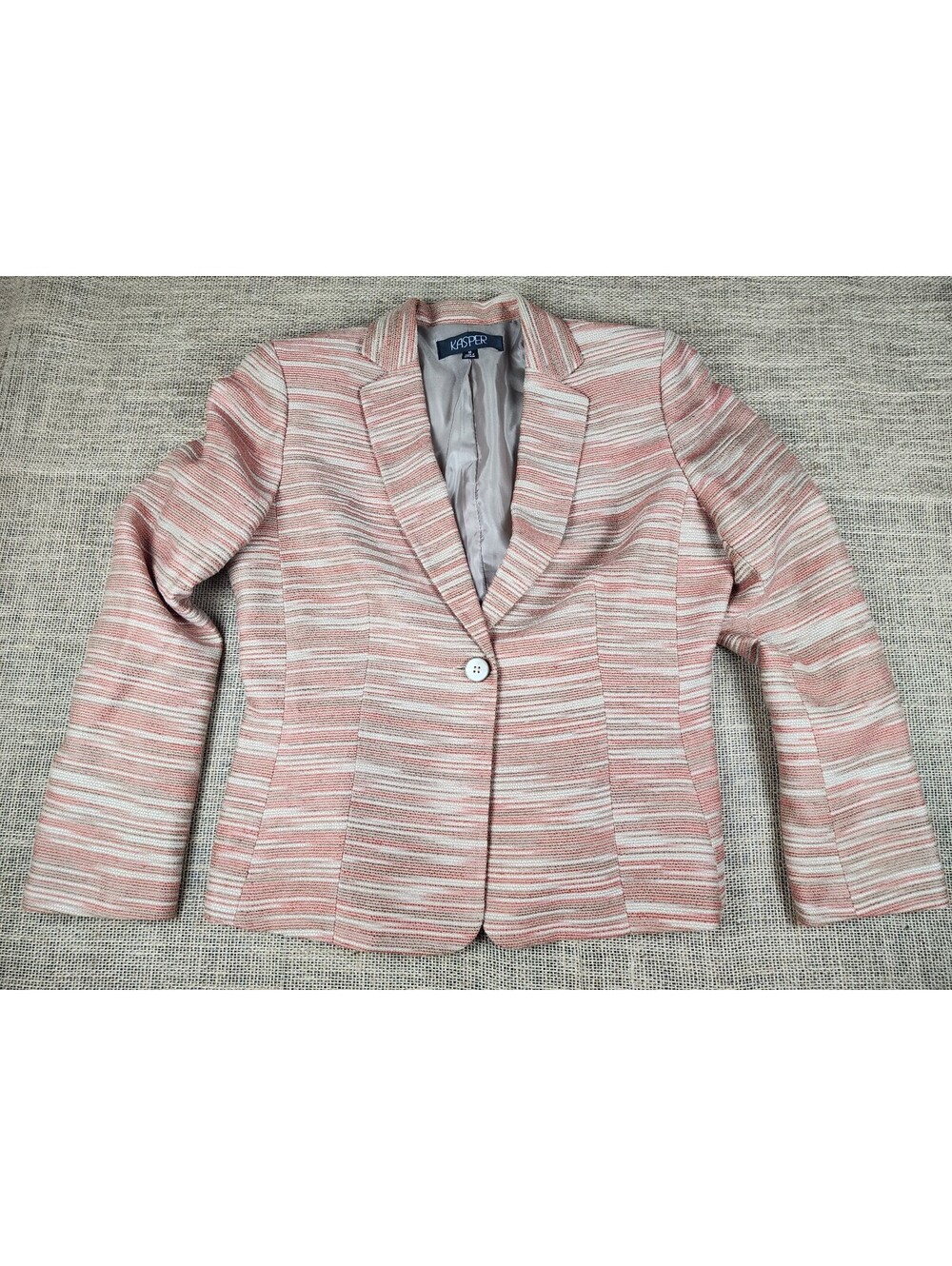 Kasper Women's Pink and White Striped Blazer Jacket Size 10